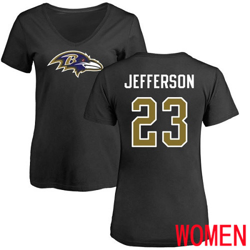 Baltimore Ravens Black Women Tony Jefferson Name and Number Logo NFL Football #23 T Shirt->baltimore ravens->NFL Jersey
